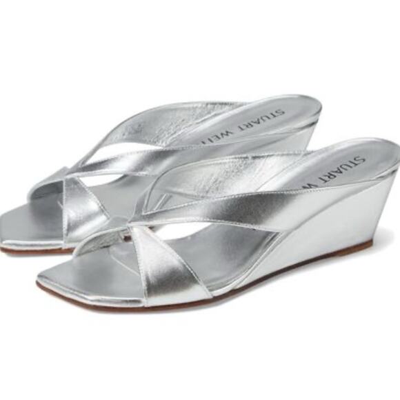 Stuart Weitzman Miami 50 Wedge Slide Silver sz 6 - Picture 1 of 7